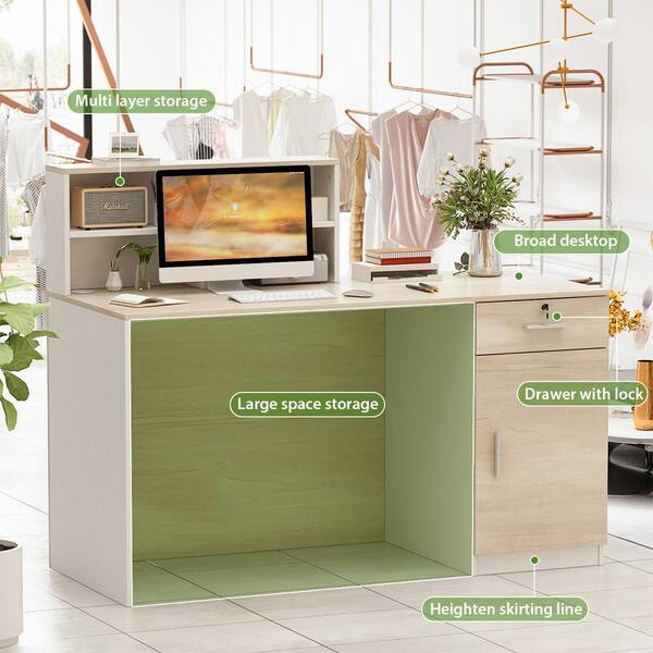 FUFU GAGA 23.6 in. Rectangular White MDF Computer Desk with Flat Desktop 1 Drawer 4 Shelves and a Single Door Container DRF KF250004 01