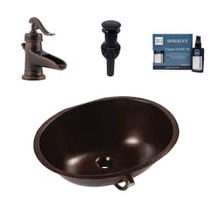 Freud 18 Gauge 19.25 in. Copper Undermount Bath Sink in Aged Copper with Ashfield Faucet Kit