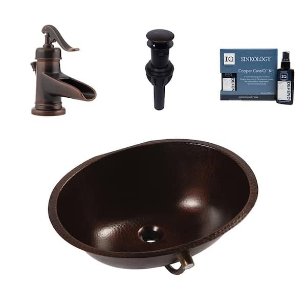 SINKOLOGY Freud 18 Gauge 19.25 in. Copper Undermount Bath Sink in Aged Copper with Ashfield Faucet Kit
