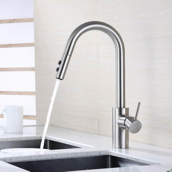 Single-Handle Pull-Down Sprayer Kitchen Faucet with 2-Function Sprayhead in Brushed Nickel