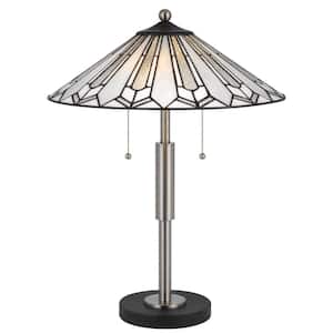 Muirfield 22.5 in. H Brushed Steel Metal Tiffany Table Lamp for Bedside with Glass Shade