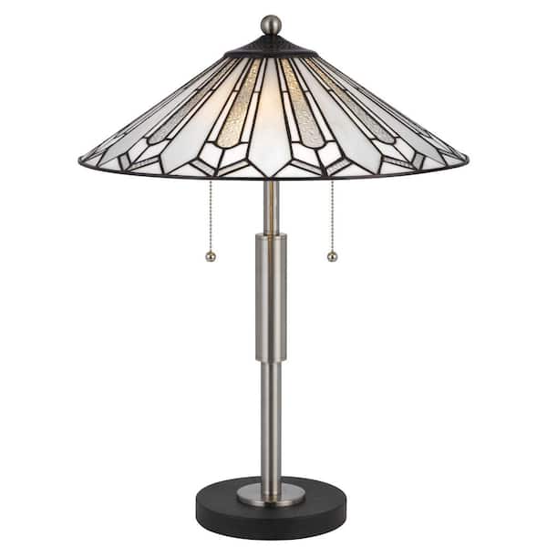 CAL Lighting Muirfield 22.5 in. H Brushed Steel Metal Tiffany Table Lamp for Bedside with Glass Shade