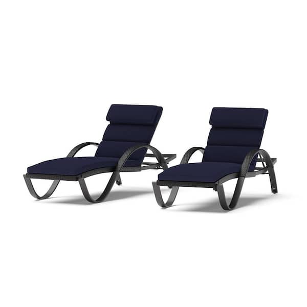Deco Wicker Outdoor Chaise Lounge with Sunbrella Navy Blue Cushions (2 Pack)