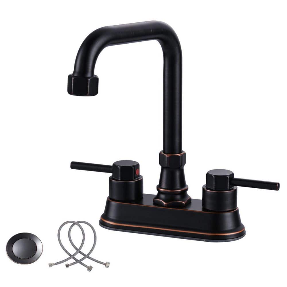 4 in. Centerset Double Handle High Arc Bathroom Faucet with Pop Up Drain and 24 in. Supply Lines in Oil Rubbed Bronze price history on PriceWatchPro