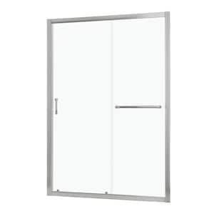 60 in. W x 72 in. Sliding Semi-Frameless Shower Door in Brushed Nickel with Clear Glass and Towel Bar