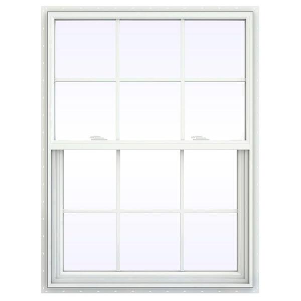 JELD-WEN 29.5 in. x 47.5 in. V-2500 Series White Vinyl Single Hung Window with Colonial Grids/Grilles