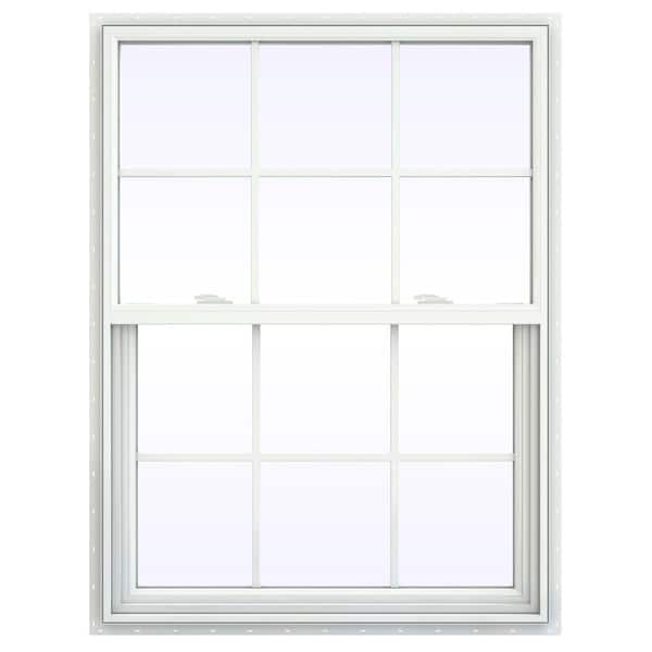 JELD-WEN 35.5 in. x 41.5 in. V-2500 Series White Vinyl Single Hung Window with Colonial Grids/Grilles