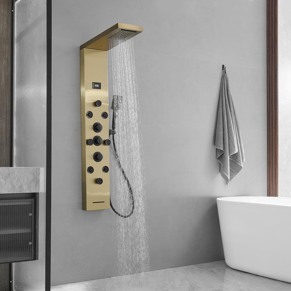Gold and Black Brass Shower Panel System with Rainfall Shower Head