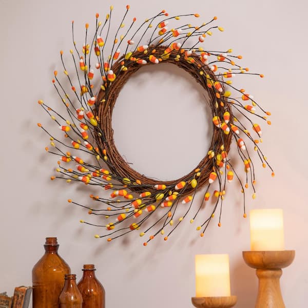 Evergreen Enterprises 14 in. Artificial Twigs and Candy Corn Wreath