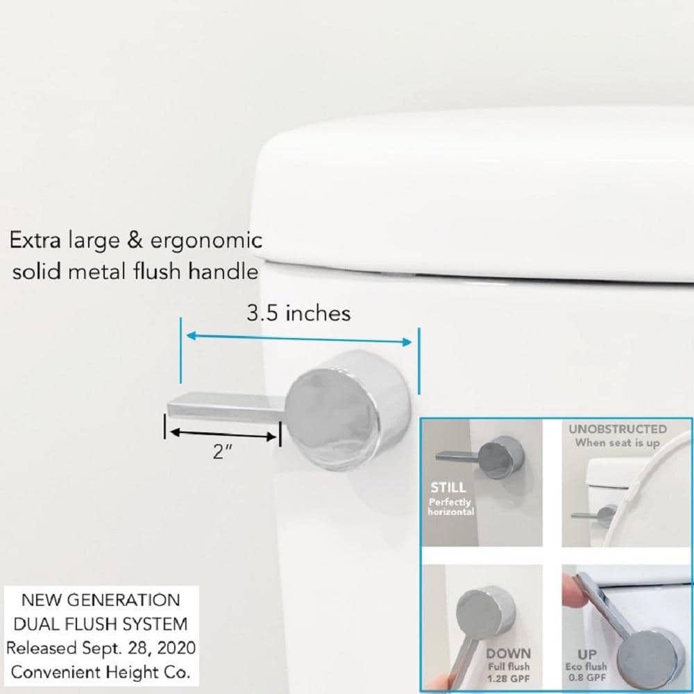 Extra Tall White Dual Flush Elongated Toilet with Chrome Handle