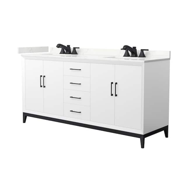 Wyndham Collection Amici 72 in. W x 22 in. D x 35.25 in. H Double Bath Vanity in White with Giotto Quartz Top