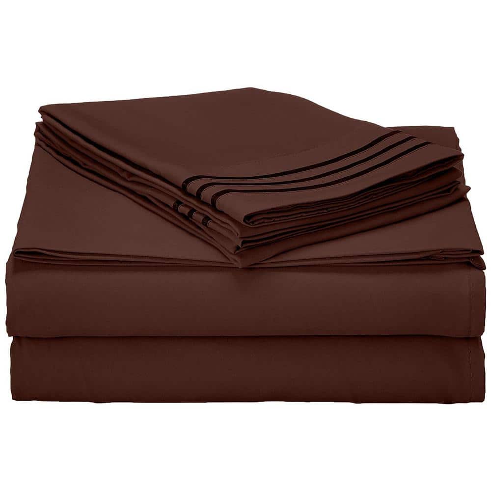 4-Piece Chocolate Brown Solid Microfiber Queen Sheet Set