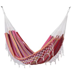 Brazilian 6.58 ft. Portable Double Cotton Hammock Bed in Pink Stripes