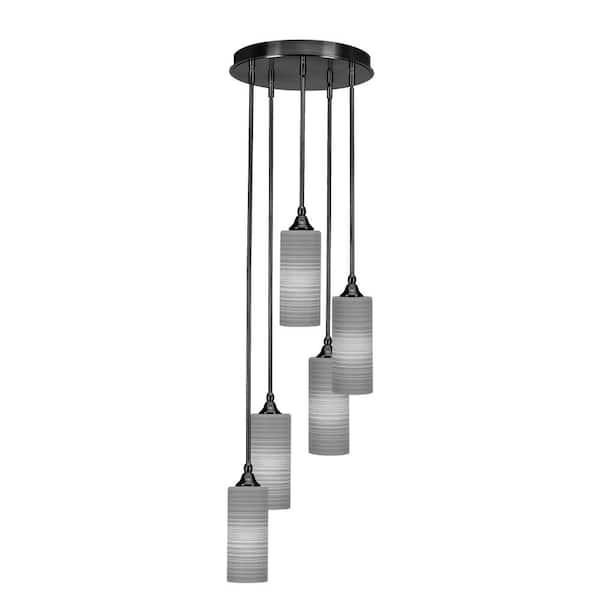 Unbranded Villa 5 Light Matte Black Pendant, Cluster Pendant Light with 4 in. Gray Matrix Glass Shades, No Bulbs Included