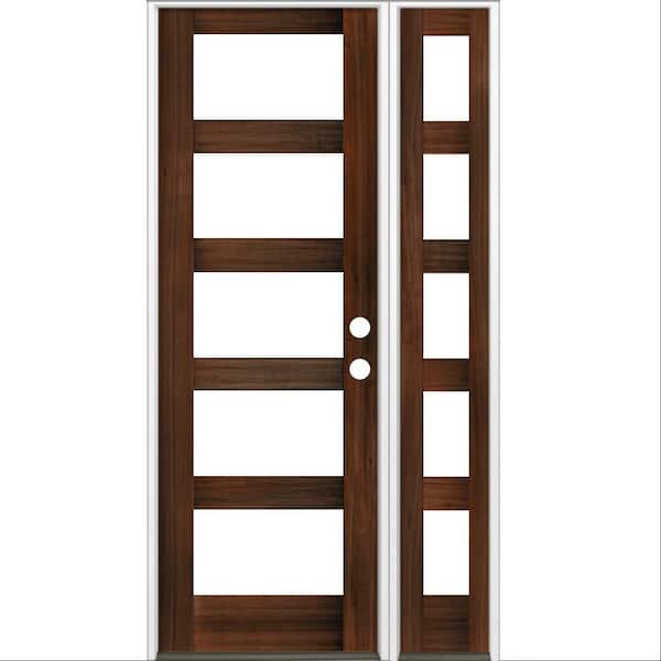 Krosswood Doors 50 in. x 96 in. Modern Hemlock Left-Hand/Inswing 5-Lite Clear Glass Red Mahogany Stain Wood Prehung Front Door