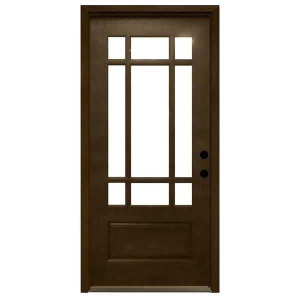 Steves & Sons 32 in. x 80 in. Craftsman 9 Lite Stained Mahogany Wood Prehung Front Door