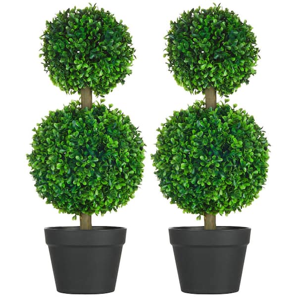 Unbranded 1.96 ft. 2-Ball Artificial Boxwood Topiary Tree in Black Pot, Realistic Indoor and Outdoor Artificial Plant Home Decor
