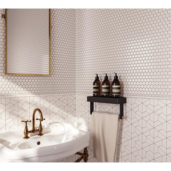 Le Cafe White 1 in. x 1 in. Hexagon Gloss Porcelain Mosaic Tile (8.39 sq. ft./Case)