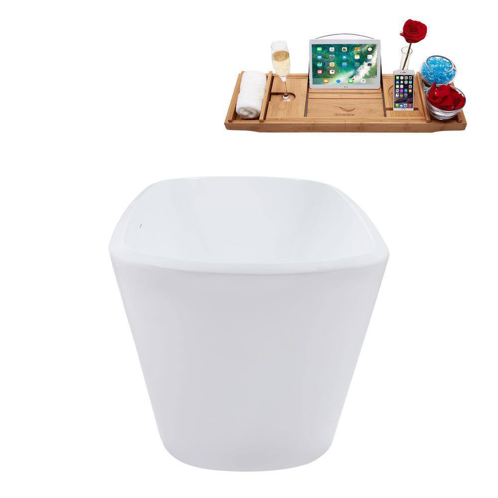59'' Glossy White Acrylic Freestanding Soaking Bathtub with Gold Drain