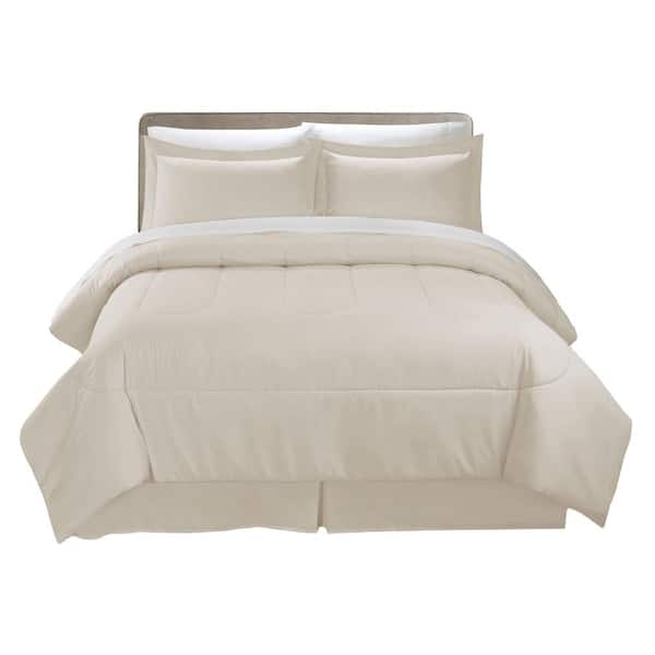 Swift Home All-Season 7-Piece Coconut Milk Solid Color Microfiber Twin Bed in a Bag