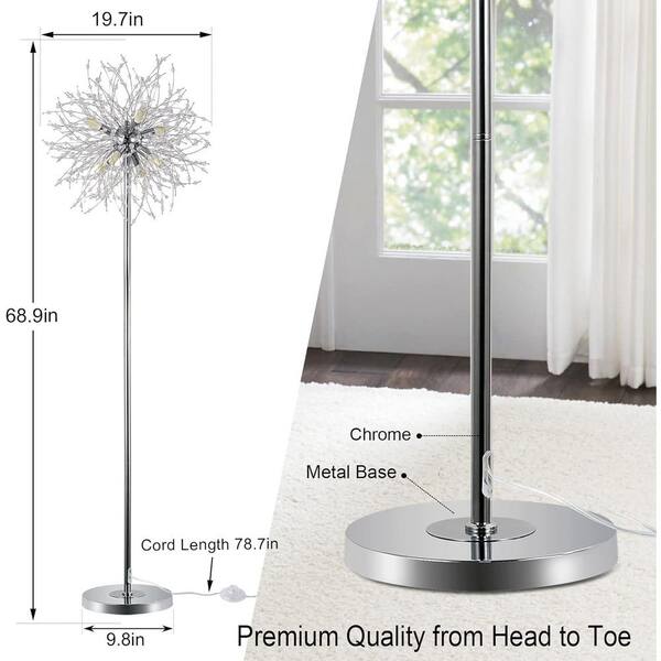 Emeritpro 68.9 in. 8-Light Modern Silver Crystal Dimmable Standard