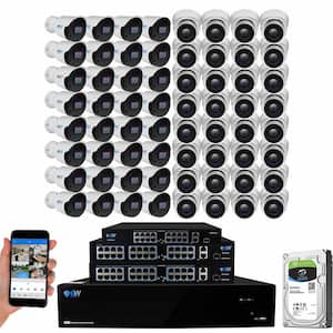 64-Channel 8MP 16TB NVR Smart Security Camera System with 32 Wired Turret and 32 Bullet Cameras 3.6 mm Fixed Lens AI