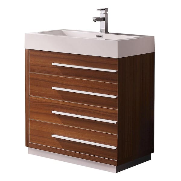 Fresca Livello 30 in. Bath Vanity in Teak with Acrylic Vanity Top in White with White Basin