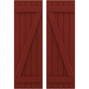 17-1/2 in. W x 34 in. H Americraft 5-Board Exterior Real Wood Joined Board and Batten Shutters with Z-Bar in Pepper Red