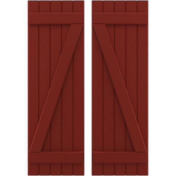 Ekena Millwork 17-1/2 in. W x 53 in. H Americraft 5-Board Exterior Real Wood Joined Board and Batten Shutters with Z-Bar in Pepper Red
