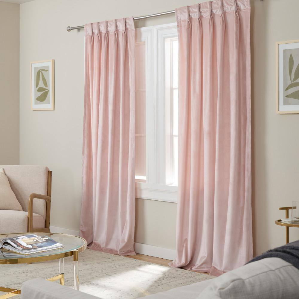 Blush Velvet Pleated Light-Filtering Indoor Curtain Pair - 96" Length