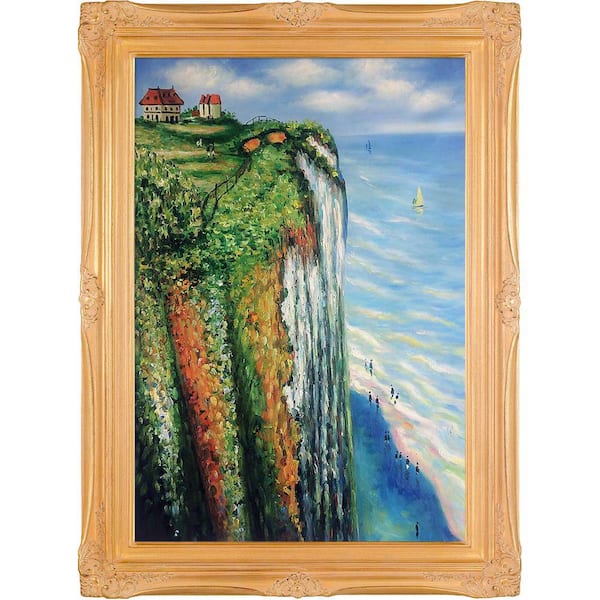 LA PASTICHE 31.5 in. x 43.5 in. "Cliff at Dieppe" by Claude Monet Framed Oil Painting