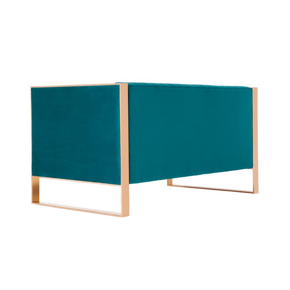 Teal Velvet Tufted Loveseat with Gold Metal Frame