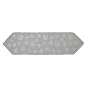 Yuletide 12 in. W x 48 in. H Dove Gray Silver Seasonal Snowflake Cotton Burlap Table Runner