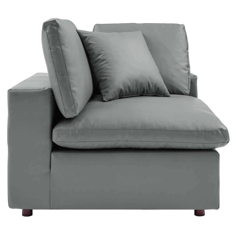 Gray Faux Leather 4-Piece Sectional Sofa with Ottoman and Down Fill