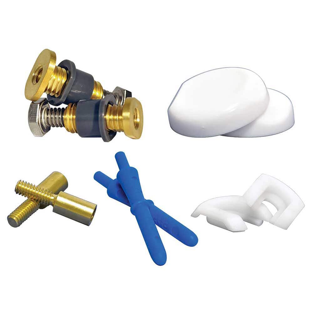Universal Brass and White Toilet Hardware Kit with Caps