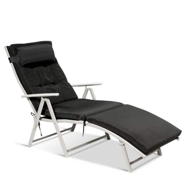 Alpulon Metal Outdoor Folding Chaise Lounge with Black Cushions