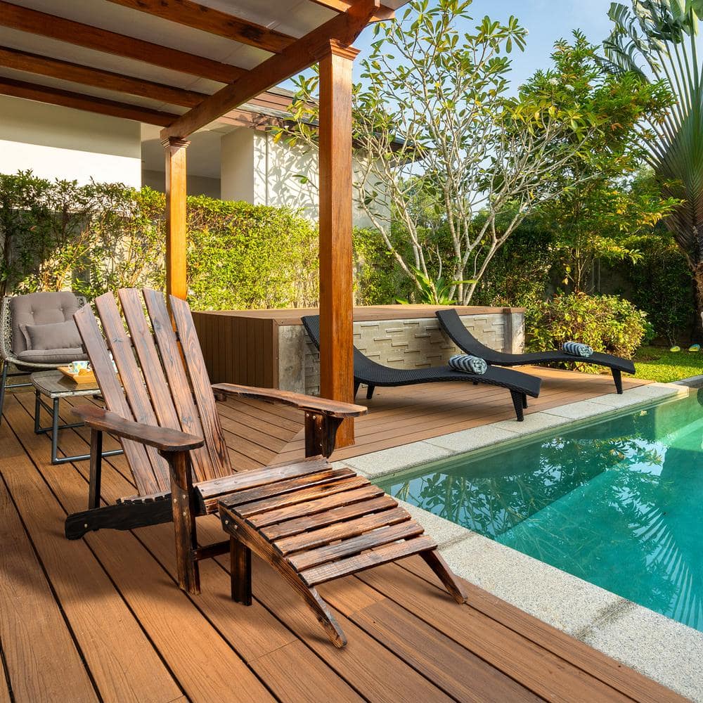 Natural Brown Wood Adirondack Chair with Detachable Ottoman