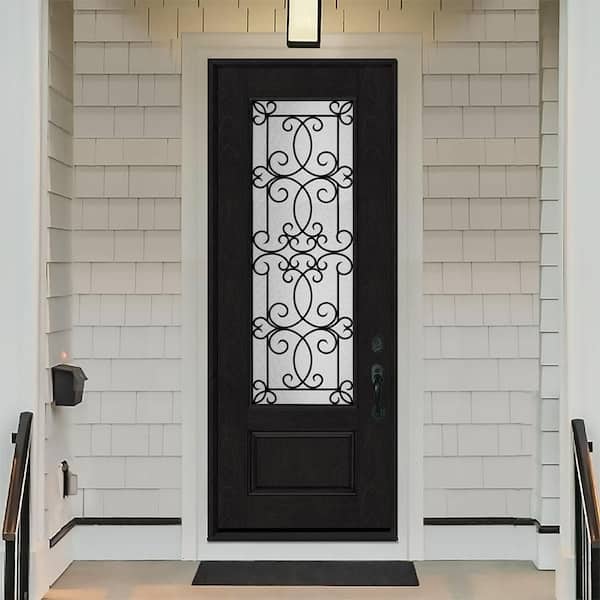 Regency 36 in. x 96 in. 3/4Lite Georgian Decorative Glass LHIS Onyx Mahogany Fiberglass Prehung Front Door