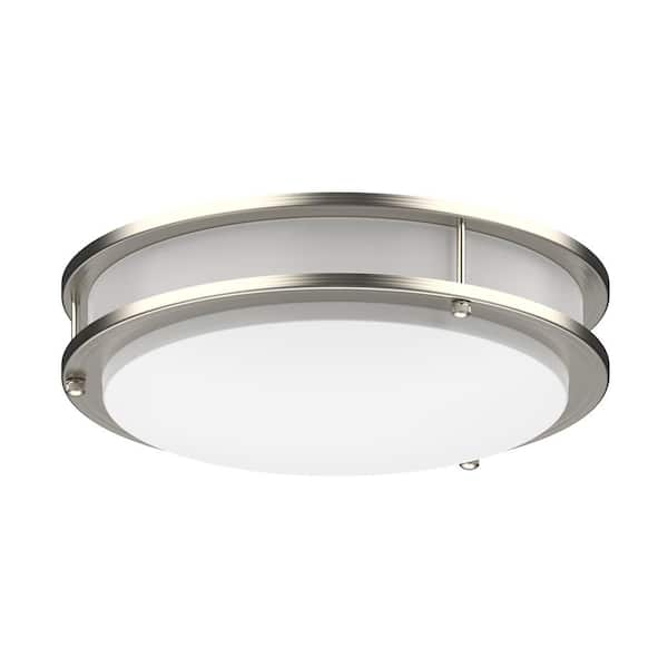 DYMOND 14 in. Modern Double Ring Selectable LED Flush Mount Ceiling Light Fixture Brushed Nickel For Kitchen Bedroom Laundry
