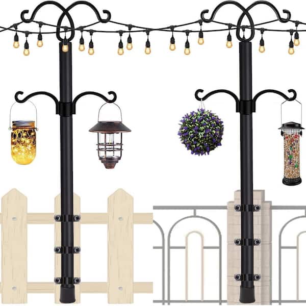 Unbranded String Light Poles 2-Pack, 8.3 ft. Height Adjustable Metal Stand Pole with Hooks