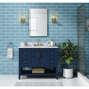 Sturgess 43 in. W x 22 in. D x 35 in. H Single Sink Freestanding Bath Vanity in Navy Blue with Carrara Marble Top