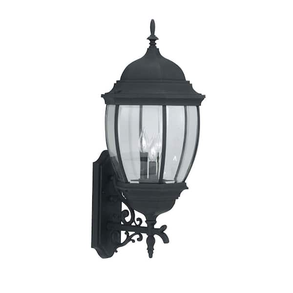 Tiverton Black 3-Light Outdoor Line Voltage Hardwired Porch Light Wall Sconce with No Bulbs Included