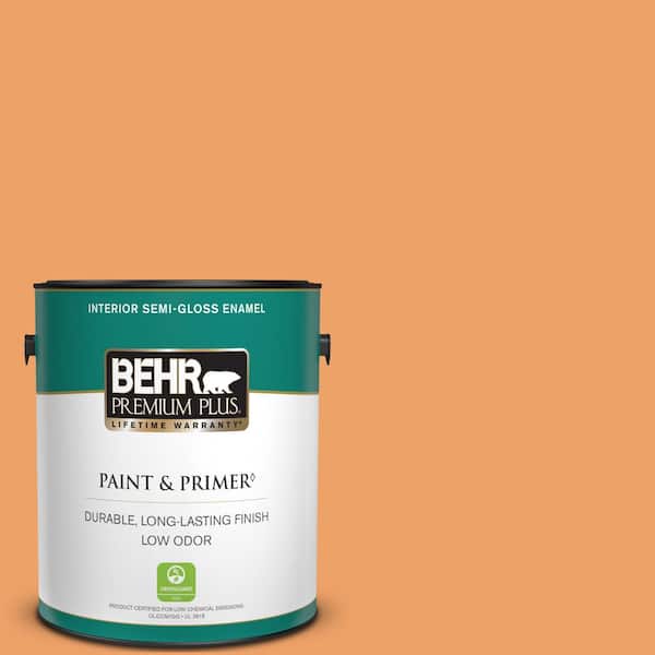 BEHR PREMIUM PLUS 1 gal. #270D-5 Adventure Orange Semi-Gloss Enamel Low Odor Interior Paint & Primer