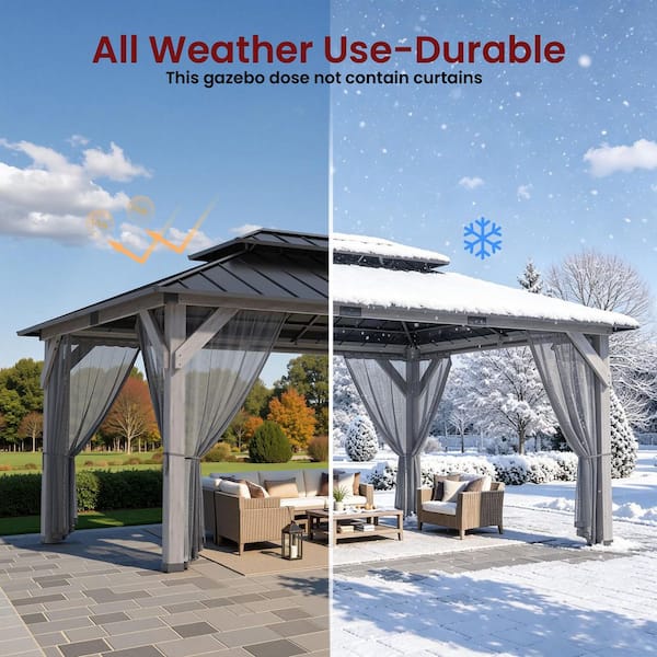 HOOOWOOO 12 ft. x 16 ft. Hardtop Solid Cedar Wood Gazebo with