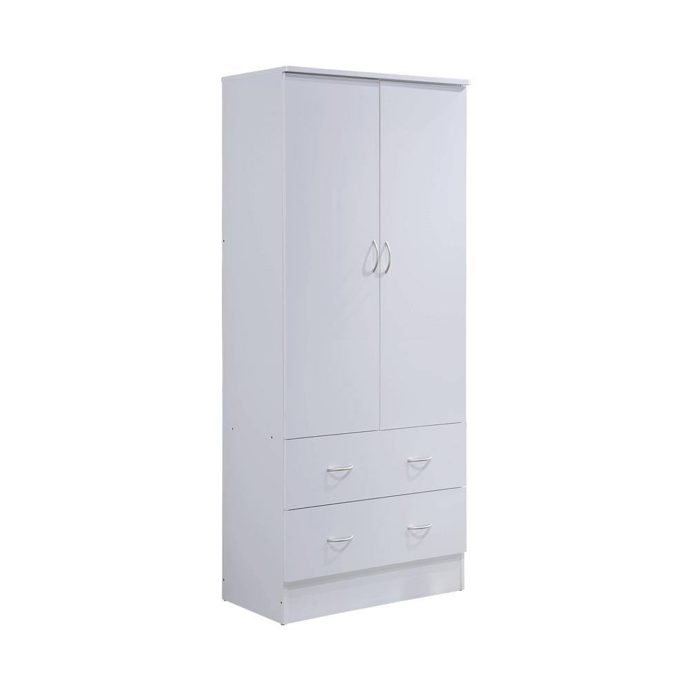 2Door 72 in. H x 31.5 in. W x 17 in. D Armoire with 2Drawers in White