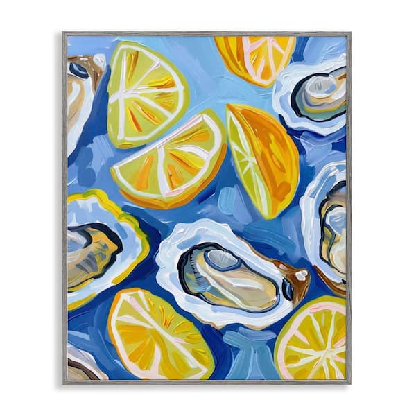Stupell Industries Lemon and Oyster Pattern by LSR Design Studio Gray Framed Food Giclee Art Print 30 in. x 24 in.