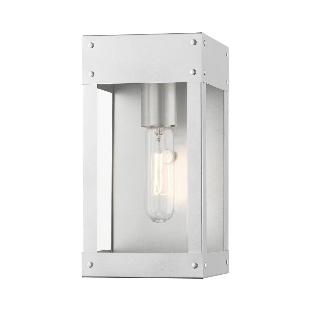 Barrett Painted Satin Nickel Outdoor Wall Lantern with Clear Glass Shade