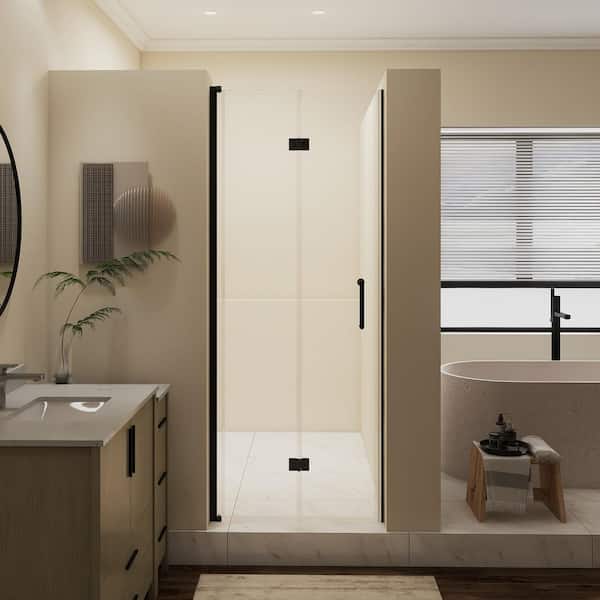 30 in. W x 72 in. H Bi-Fold Frameless Shower Door in Matte Black with Clear Glass