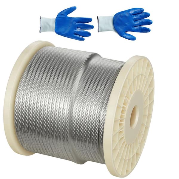Wire Rope, Rope Diameter 1/4 in. x Product Length 250 ft. Stainless Steel Not Coated Wire Rope, 7000 lbs. Strength