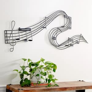 49 in. x  21 in. Metal Black Wavy Musical Notes Wall Decor